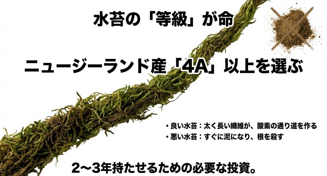 ニュージーランド産4A以上の高品質な水苔を選ぶ重要性と繊維の特徴