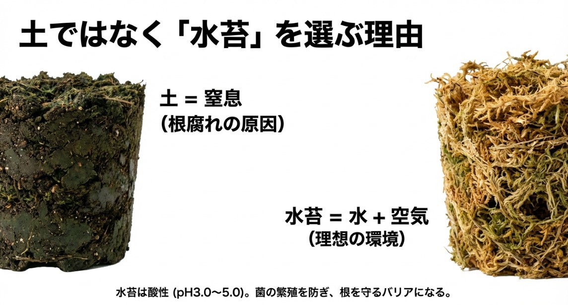 ビカクシダ栽培における水苔と培養土の通気性と保水性の比較