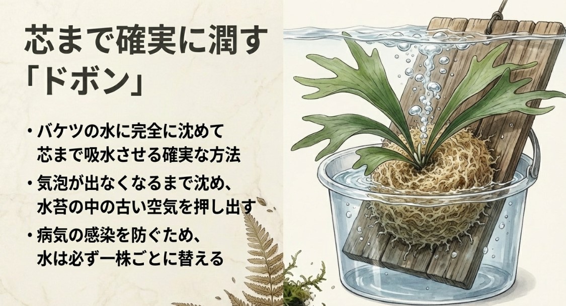 バケツの水に沈めて吸水させるドボン方式の解説テキスト