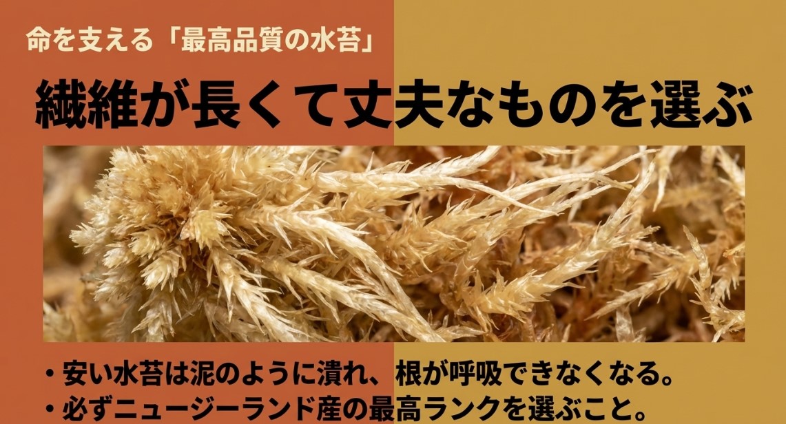 繊維が長くて丈夫な最高品質の水苔の拡大写真